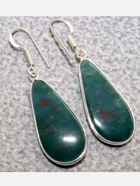 Bloodstone Gemstone 925 Sterling Silver Handmade Drop Dangle Earrings